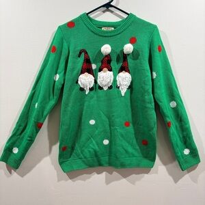 Christmas Gnome Sweater Festive Holiday Pullover Size M Whimsical Ugly Sweater